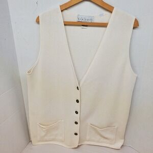 Style New York Vntg Ivory Knit Button Front V-Neck Sweater Vest with Pockets M